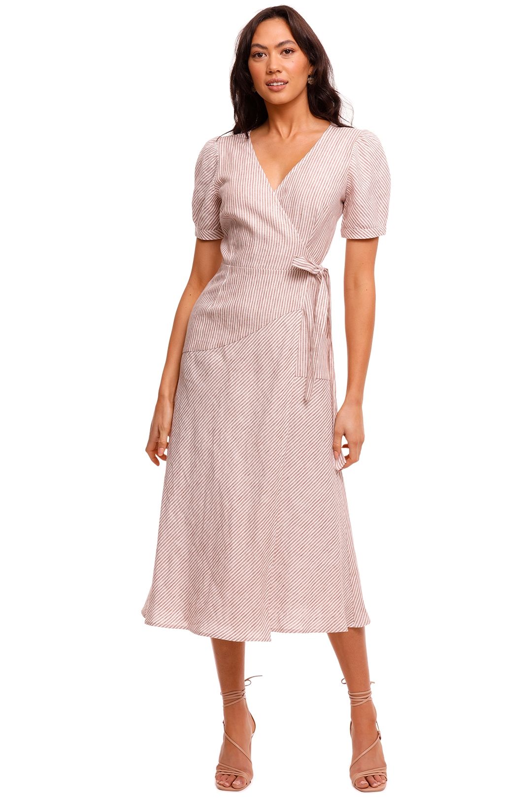 Jillian Boustred Layla Wrap Dress Caramel Stripe midi