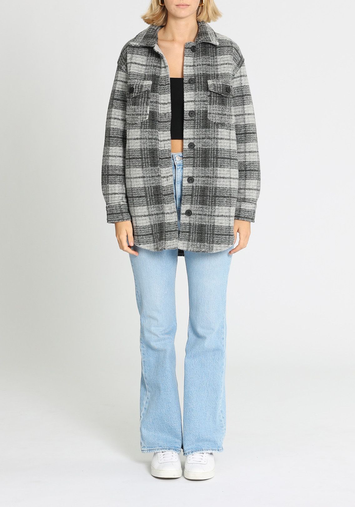 Joie Grey Check Shacket Long