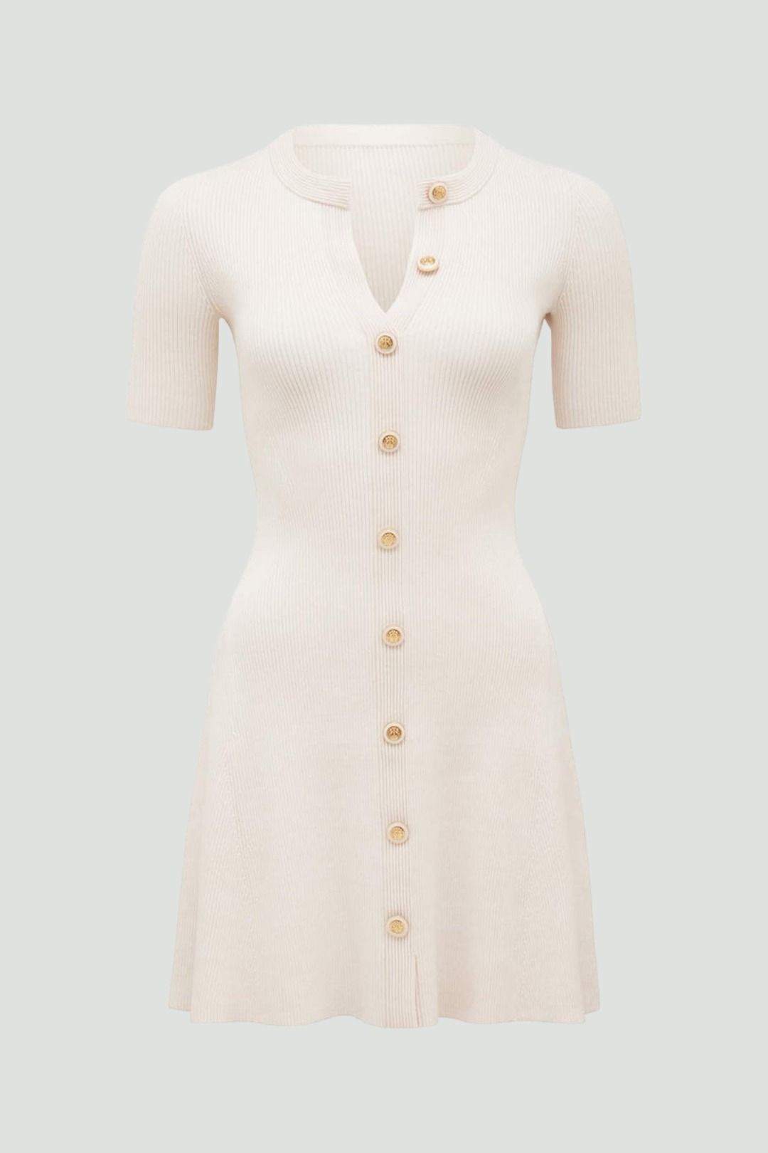 Jolie Button Down Mini Knit Dress in Cream