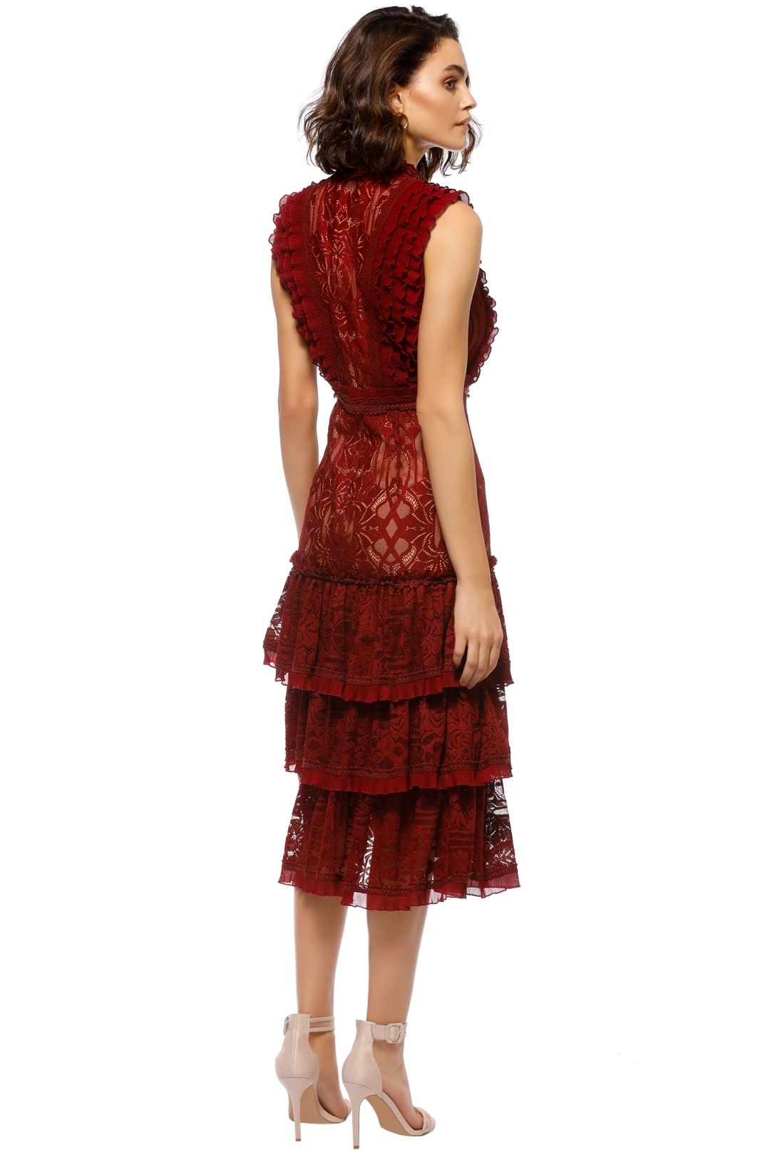 Jonathan Simkhai - Tower Lace Ruffle Dress - Red - Back