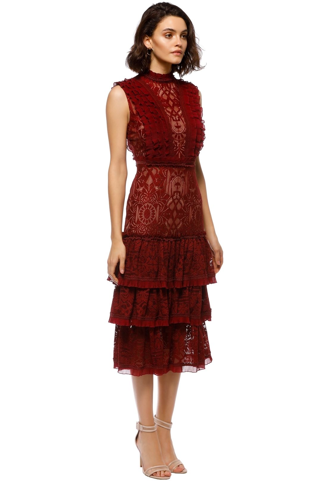 Jonathan Simkhai - Tower Lace Ruffle Dress - Red - Side