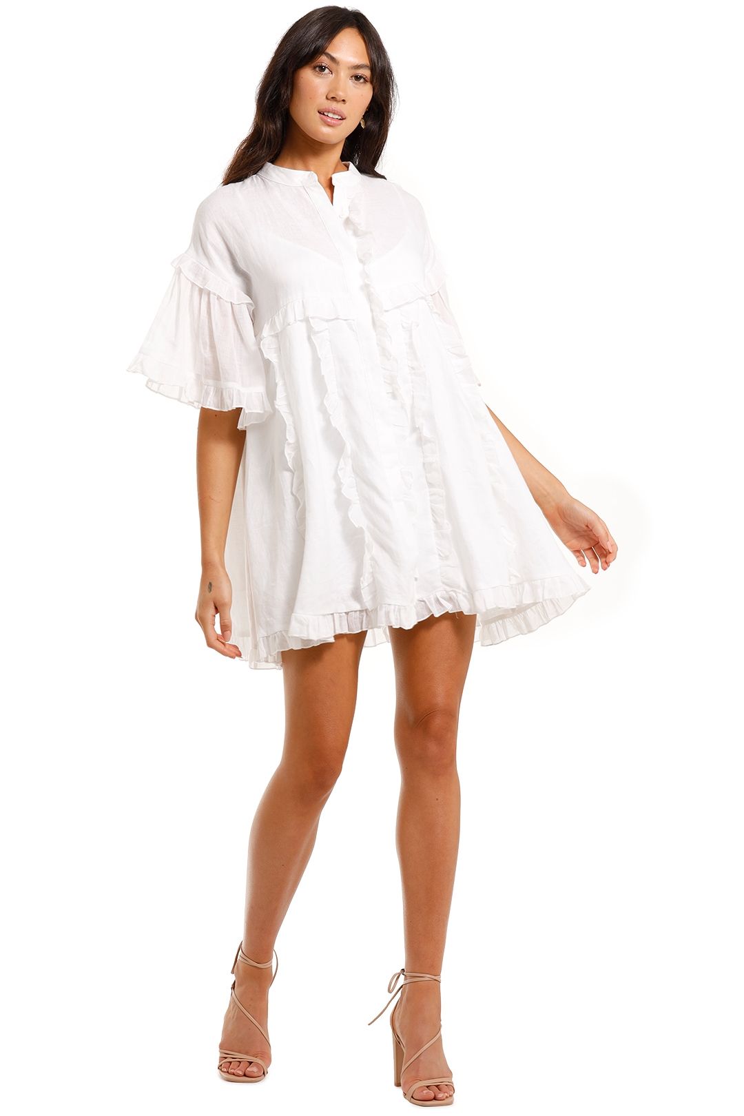 Joslin Alice Ramie Mini Shirt Dress ruffle