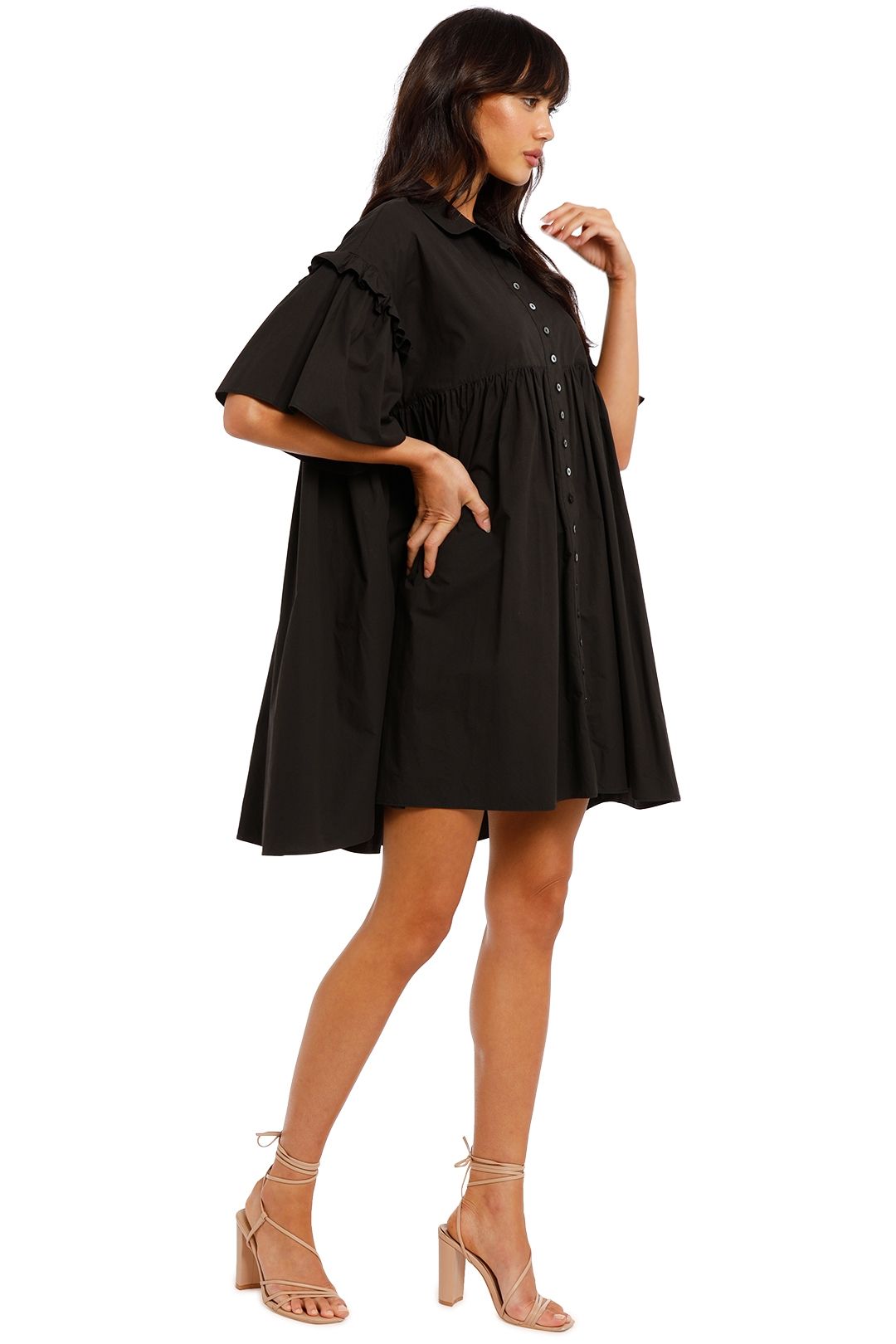 Joslin Ashleigh Smock Mini Dress Black Collared Neck