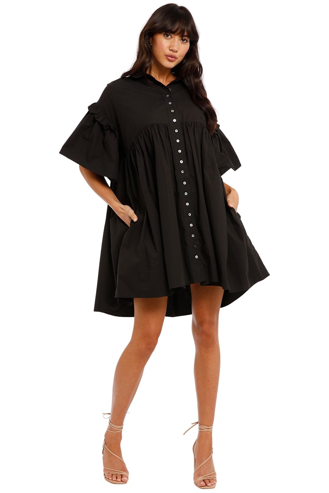 Joslin Ashleigh Smock Mini Dress Black Short Sleeve