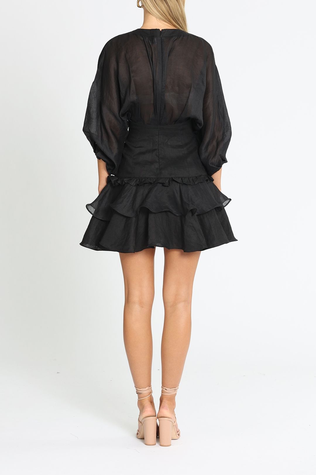 Joslin Elizabeth Linen Ramie Mini Dress Black V Neck