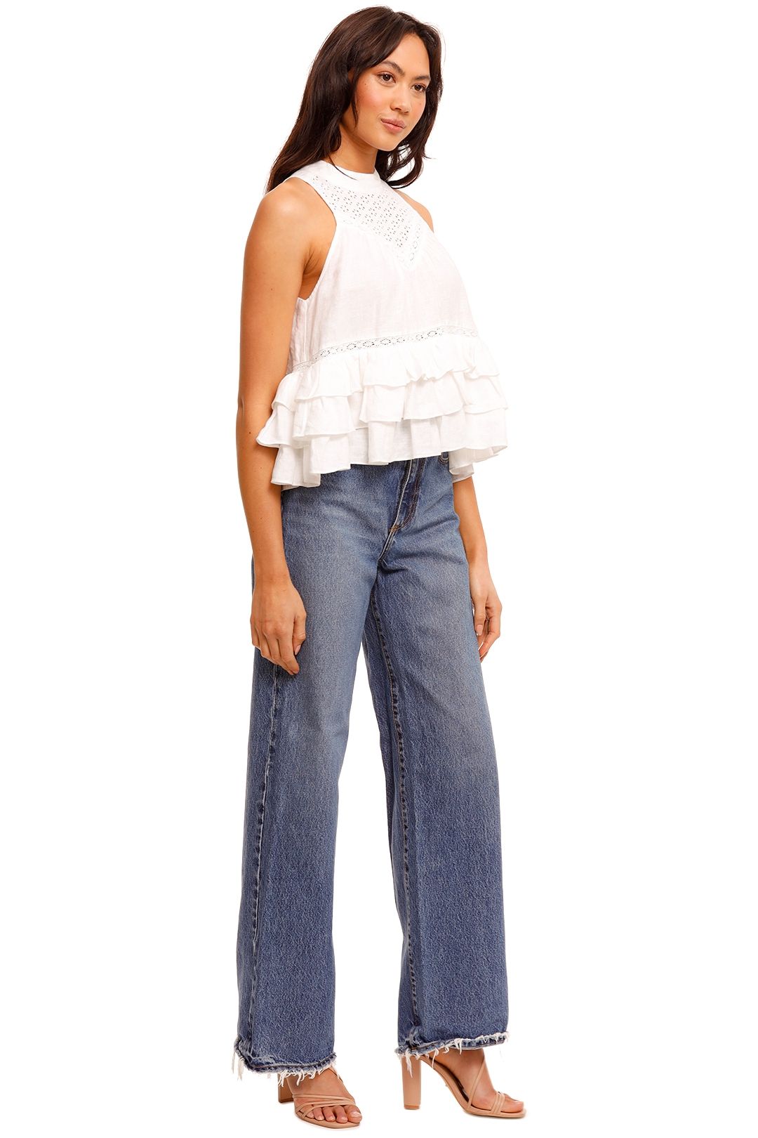 Joslin Genevieve Linen Lace Top ruffle