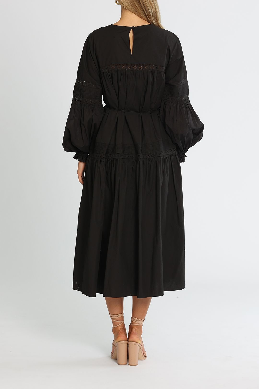 Joslin Marlo Organic Cotton Midi Smock Dress Black Lace