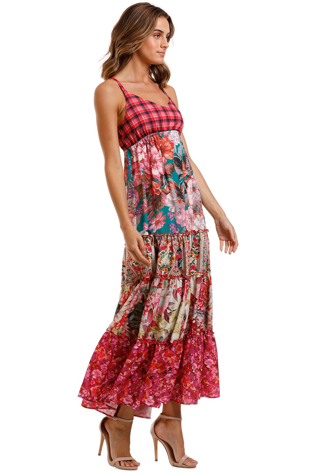 Kachel Lexi Mixed Print Tiered Maxi Dress