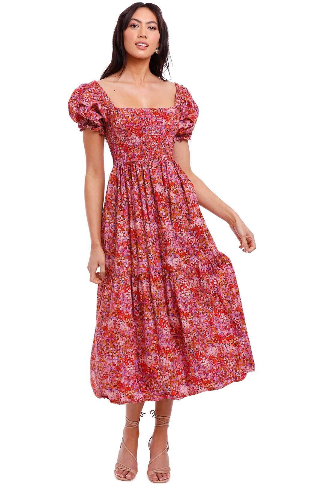 Kachel Tilly Shirred Cotton Midi Dress