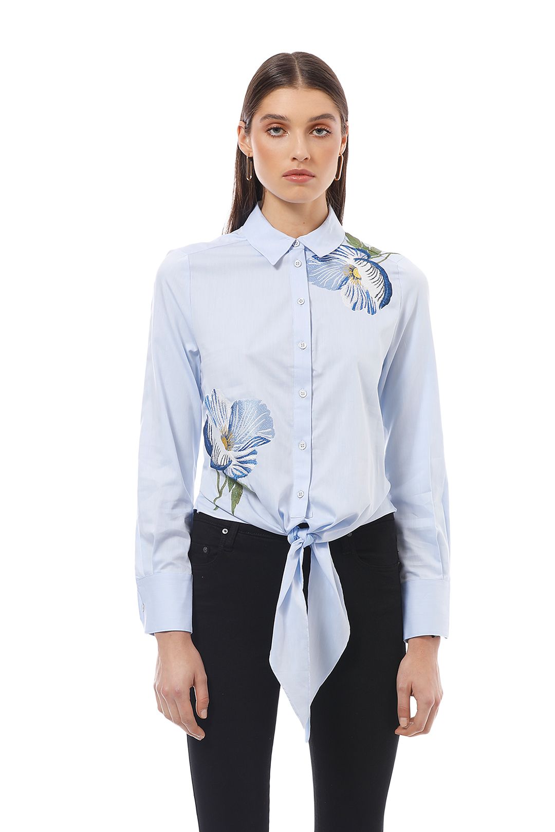 Karen Millen - Floral Embroidered Shirt - Blue - Close Up