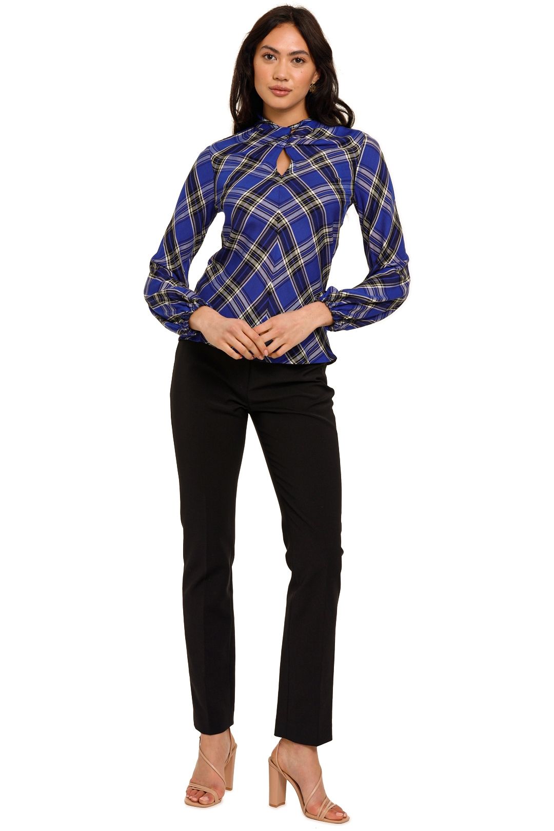 Kate Sylvester Emily Long Sleeve Check Top blue