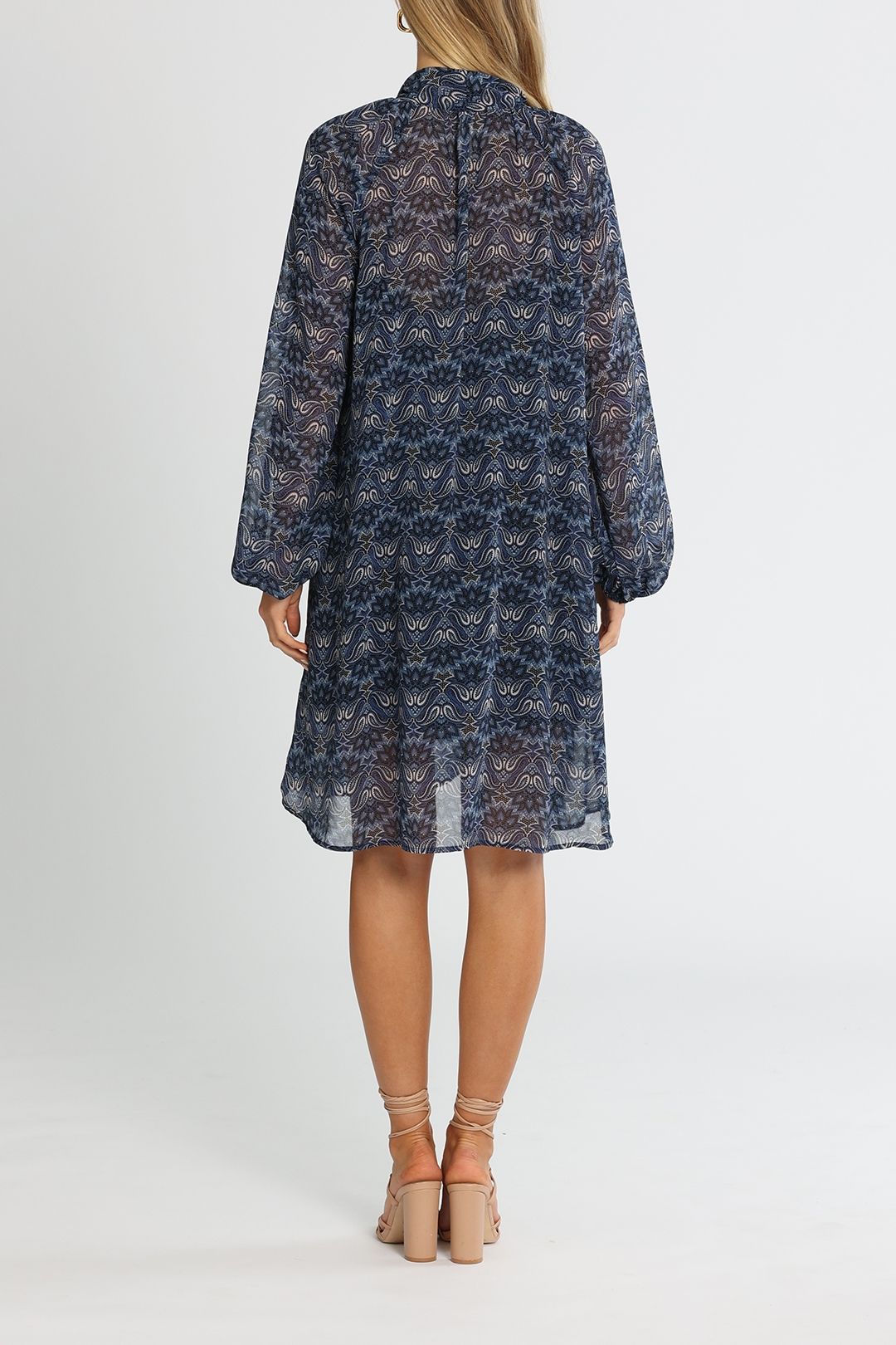 Kate Sylvester Paisley Smock Dress Blue Balloon Sleeves