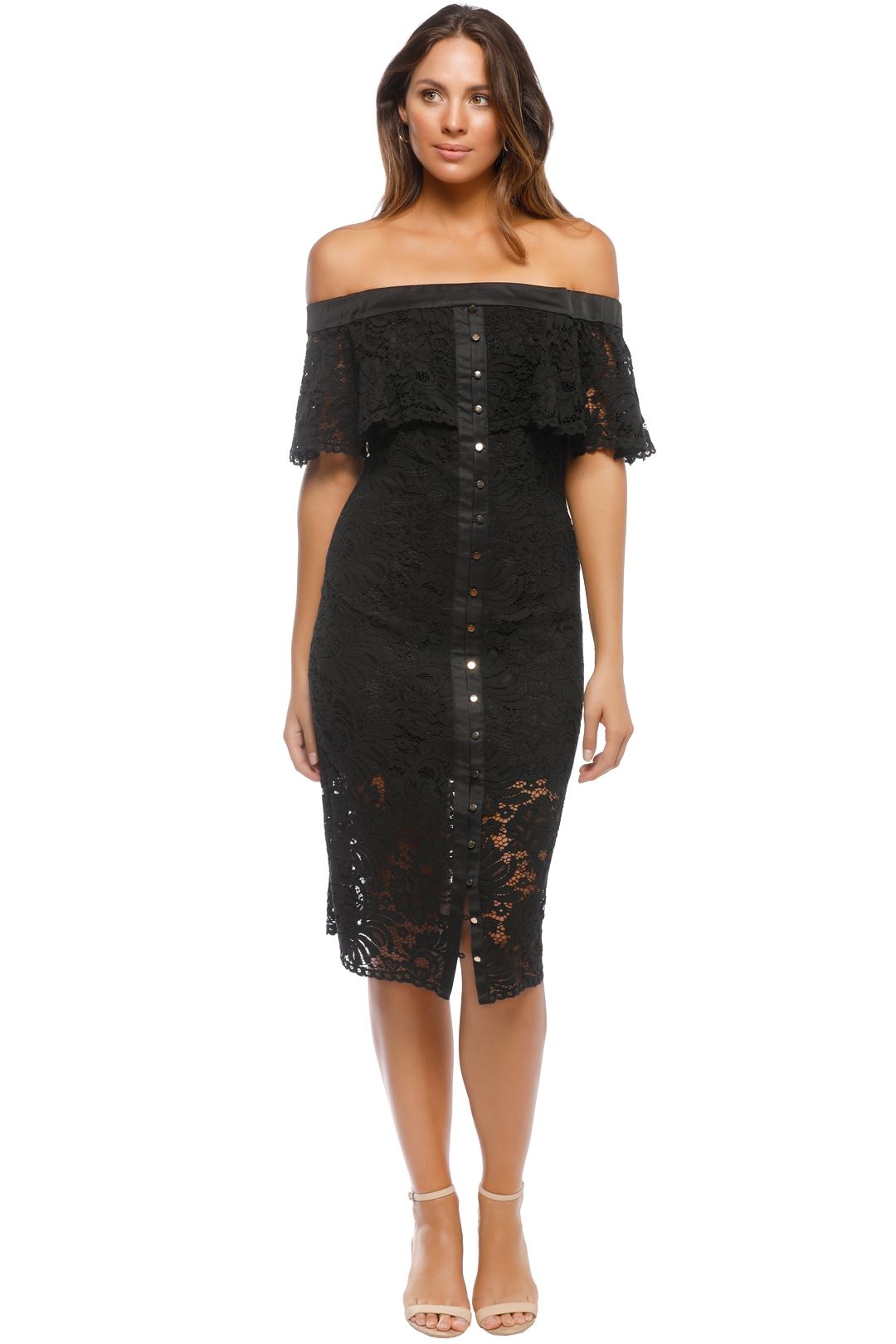 Star Crossed Lace Midi Dress in Black by Keepsake for Rent