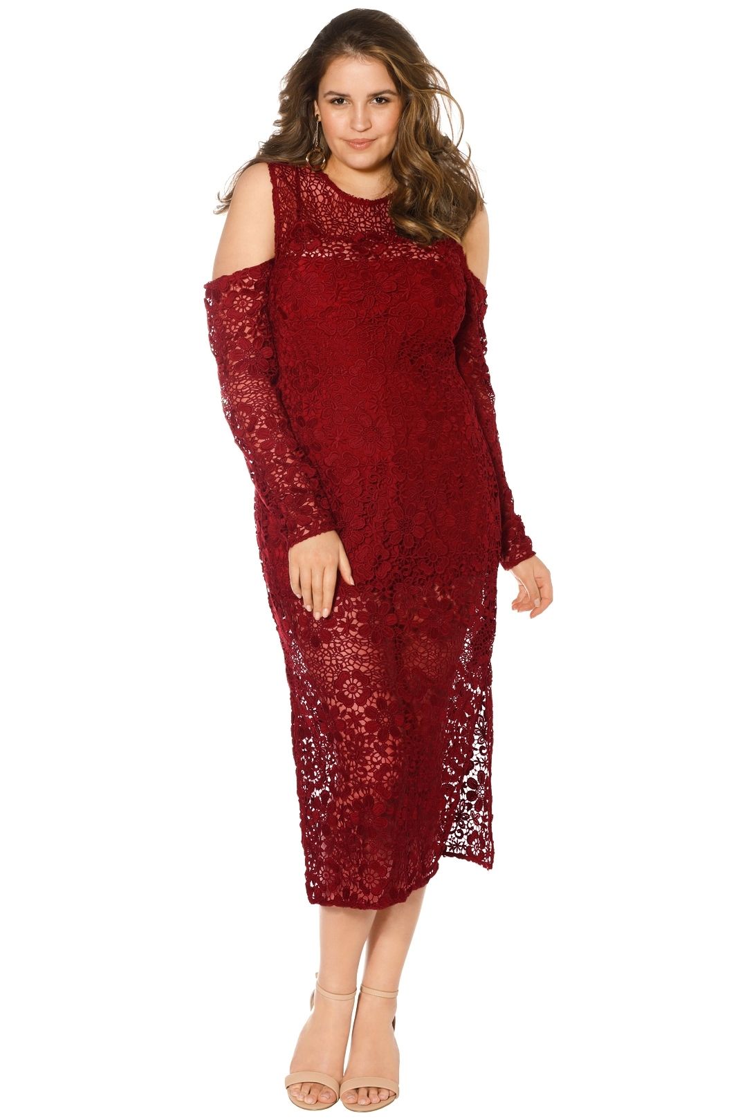 Keepsake The Label - Reach Out LS Midi Dress - Plum - Wine Red - Front 