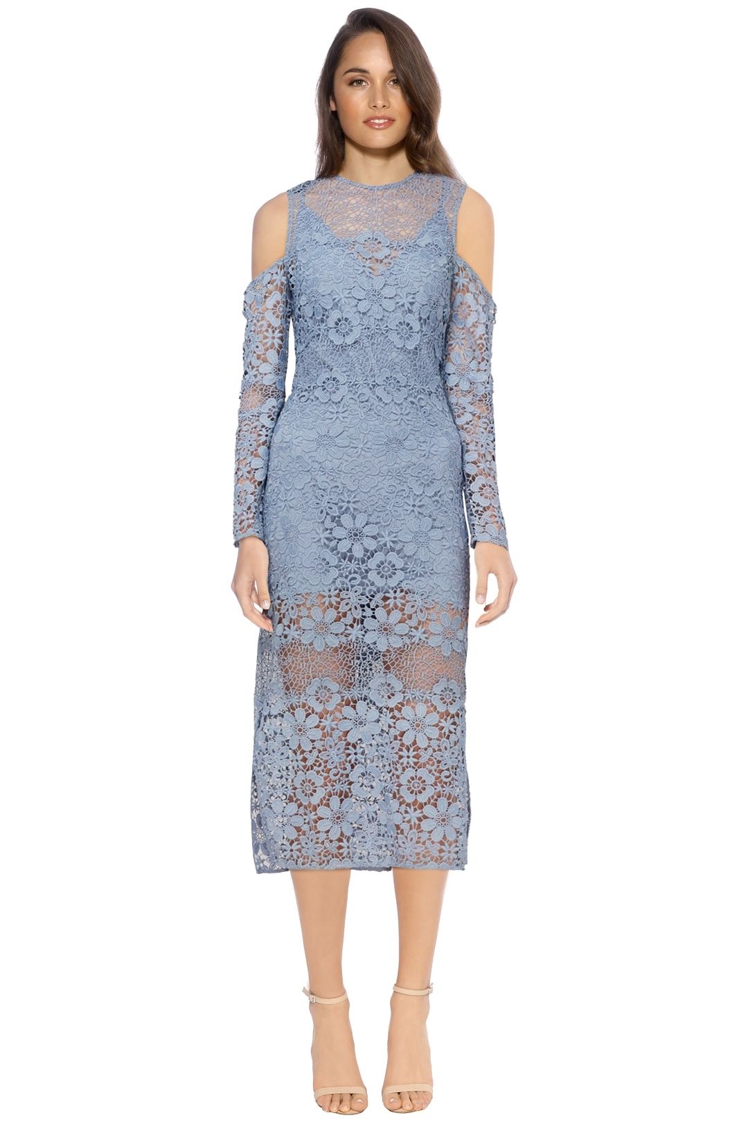 Keepsake The Label - Reach Out LS Midi Dress Steel - Blue - Front