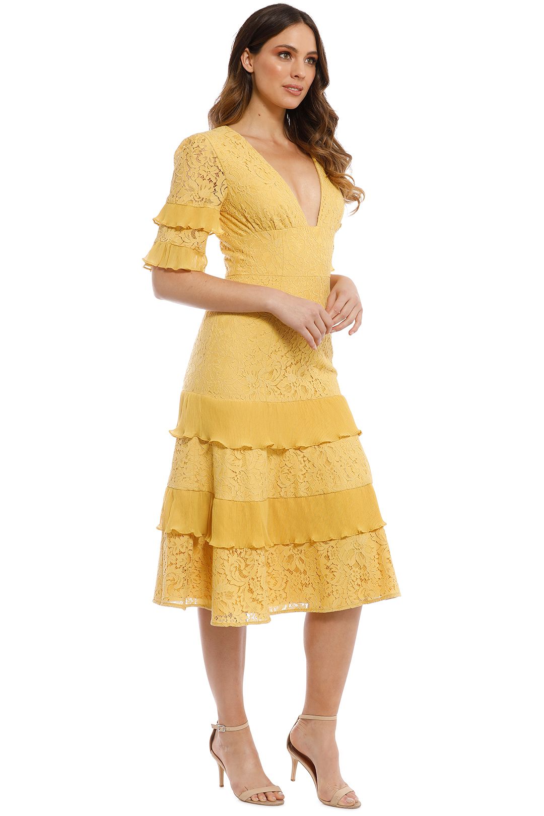 Timeless Lace Midi Dress in Golden Yellow by Keepsake the Label for Rent