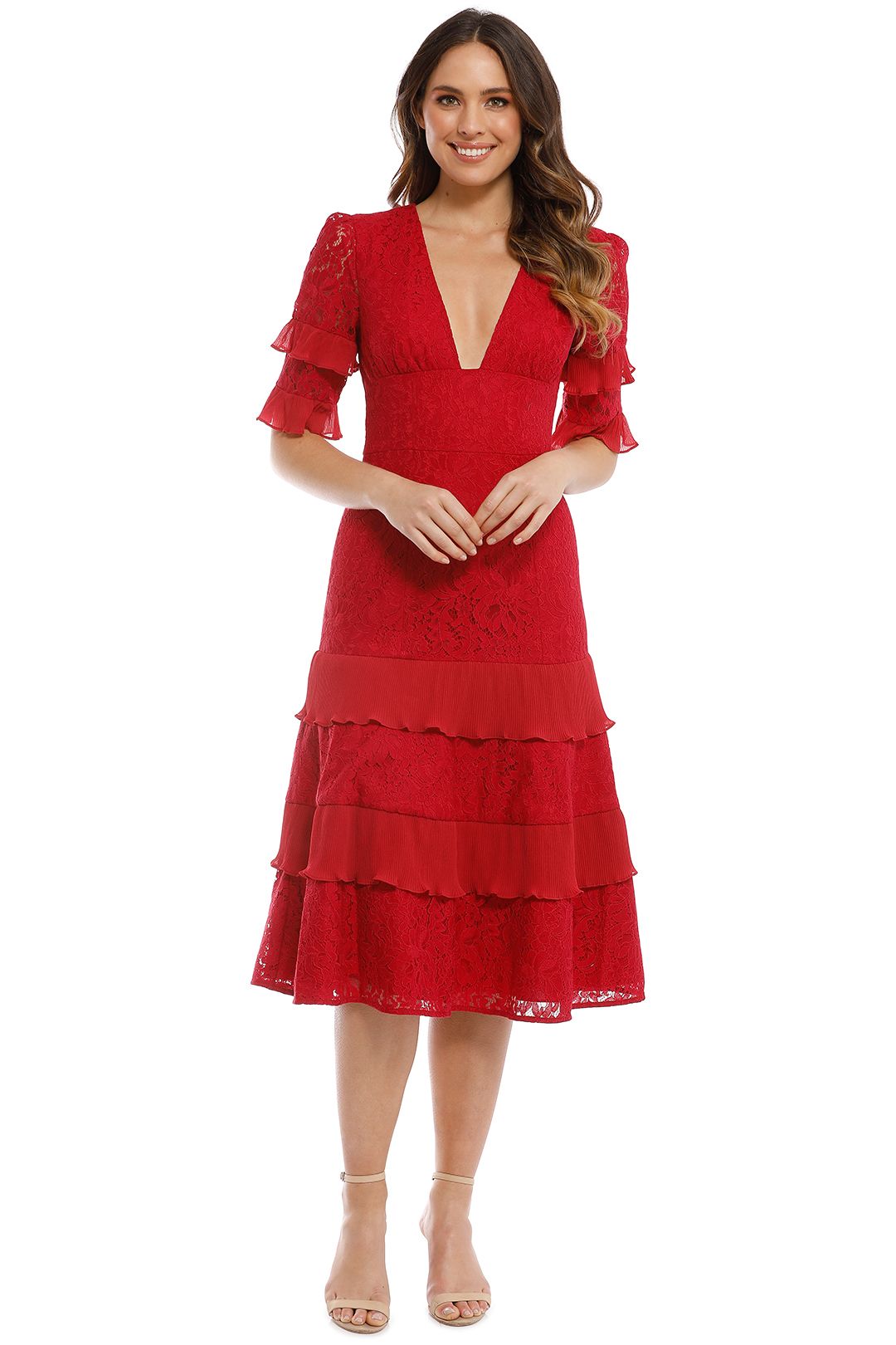 Keepsake the Label - Timeless Lace Midi Dress - Red - Front
