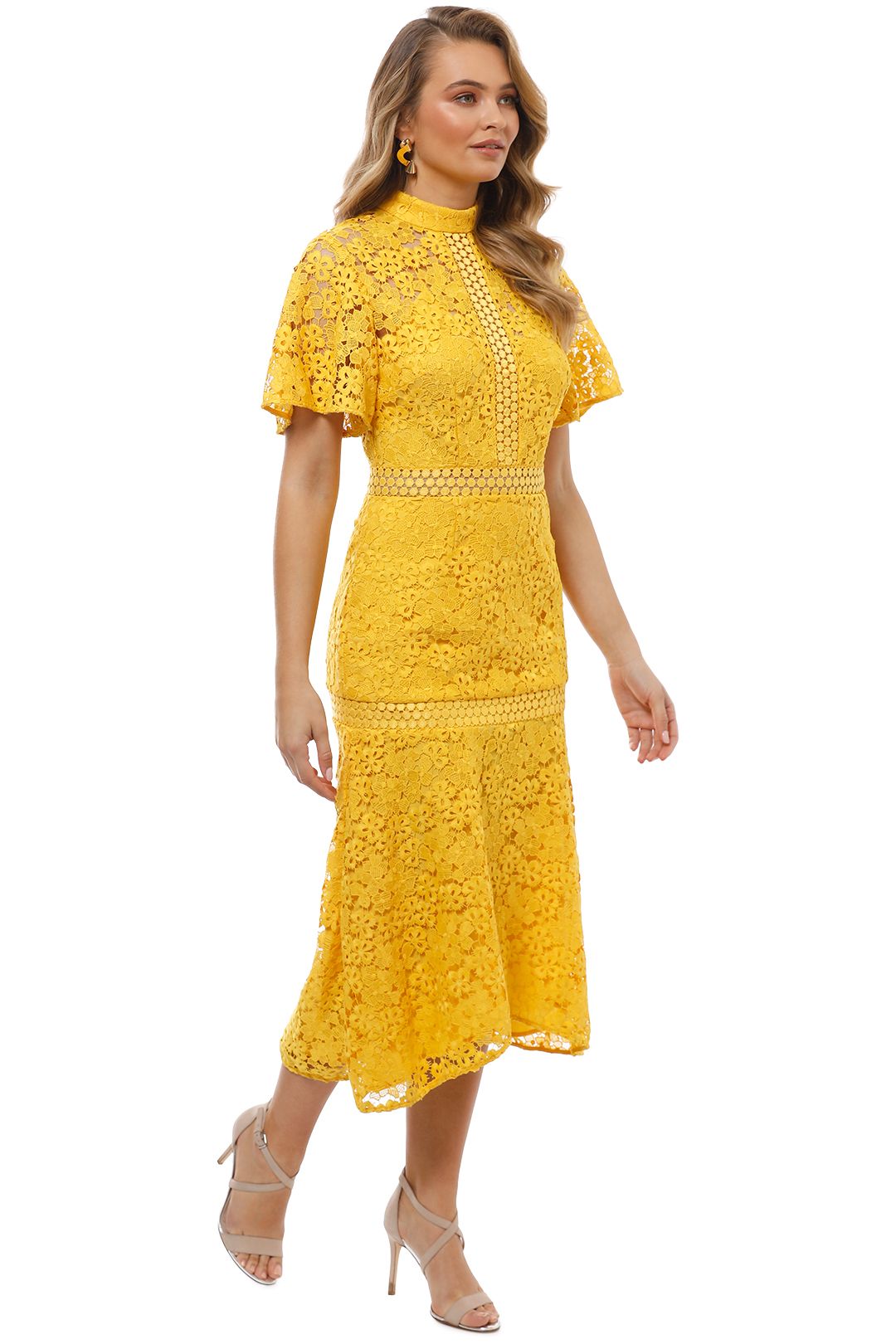 Keepsake the Label - Utopia Lace Midi Dress - Golden Yellow - Side