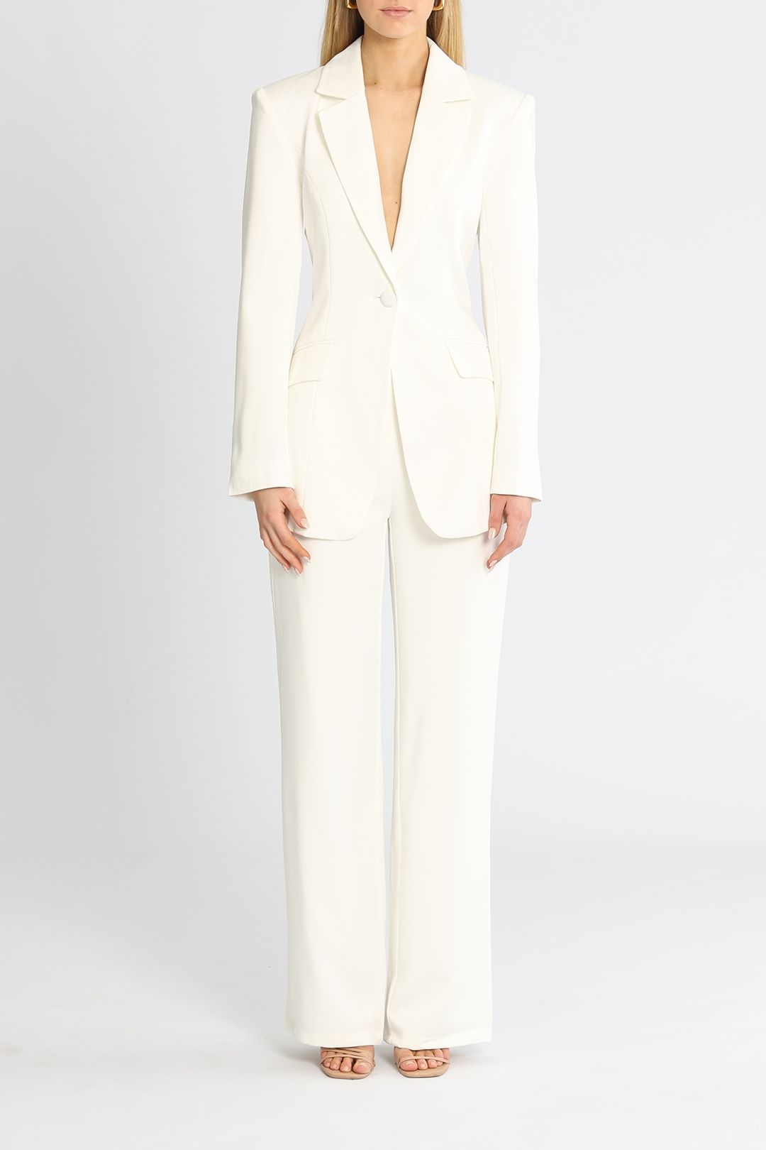 petite white pants suit