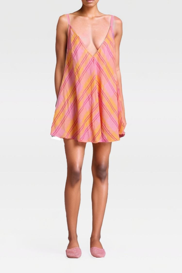 Kinga Csilla - Stripe Print Pink Mini Slip Dress