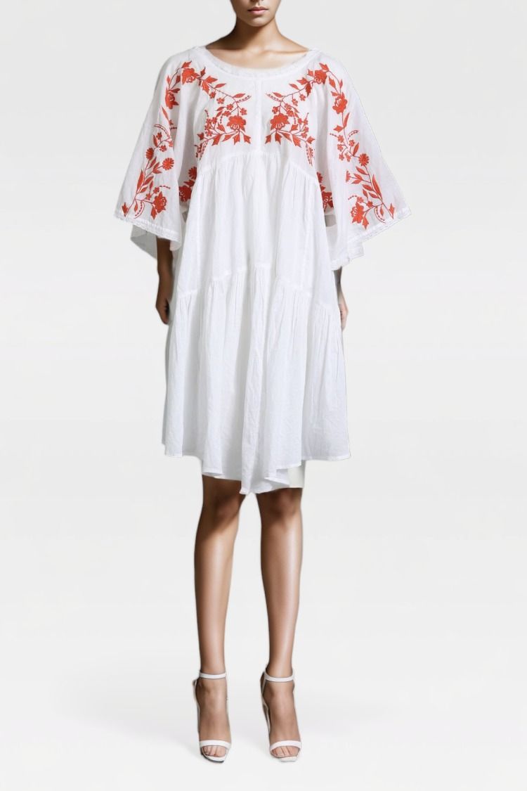 Kinga Csilla Floral Embroidered White Mini Dress