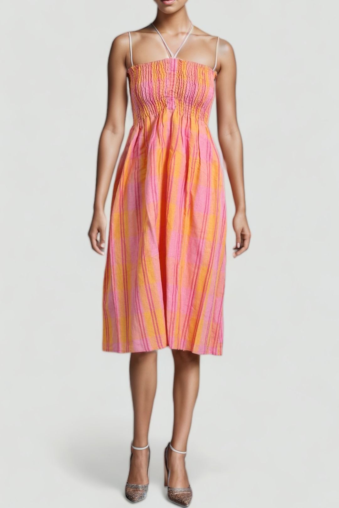 Kinga Csilla Smocked Halter Purple Yellow Dress