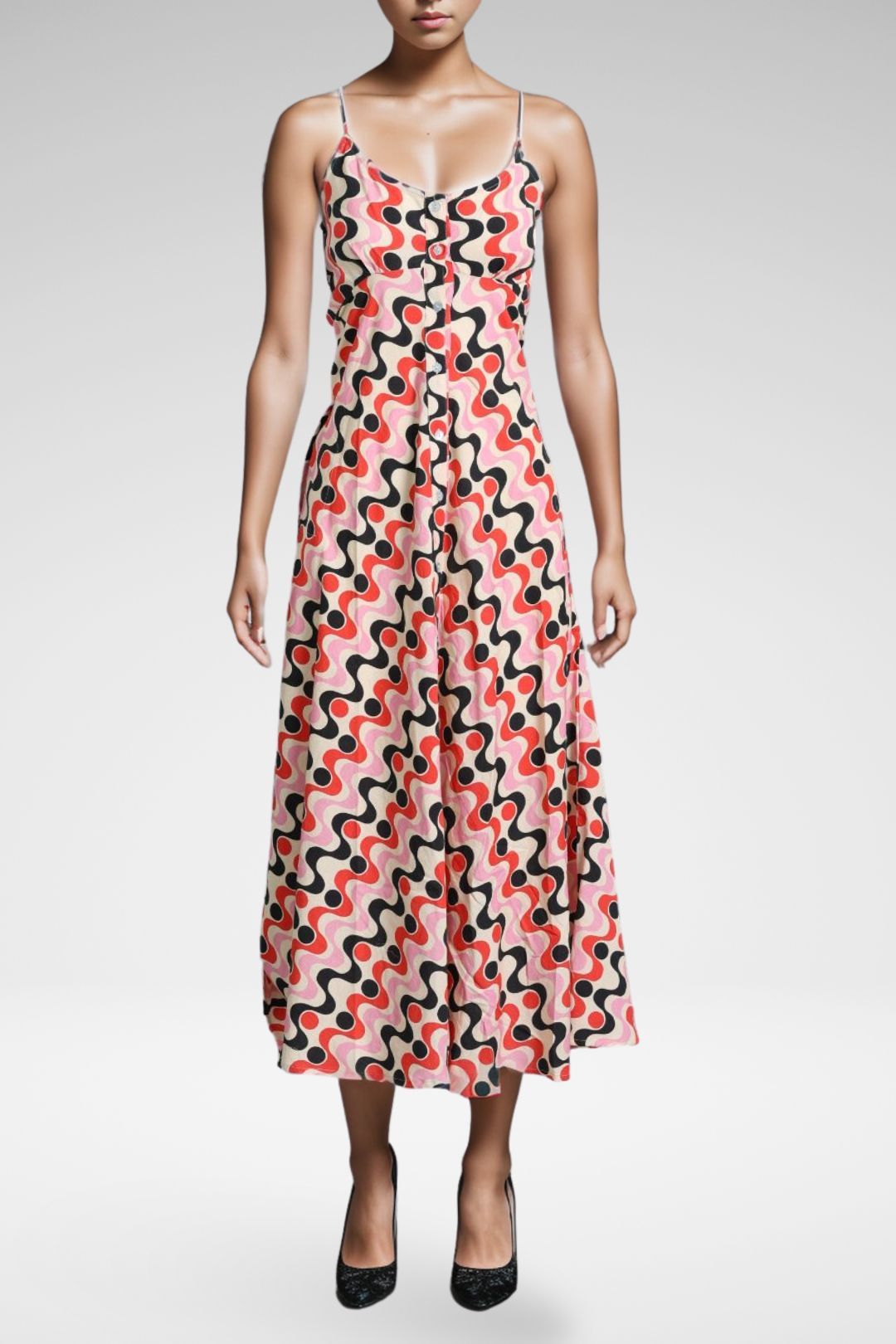 Kinga Csilla Pink Patterned Spaghetti Strap Maxi