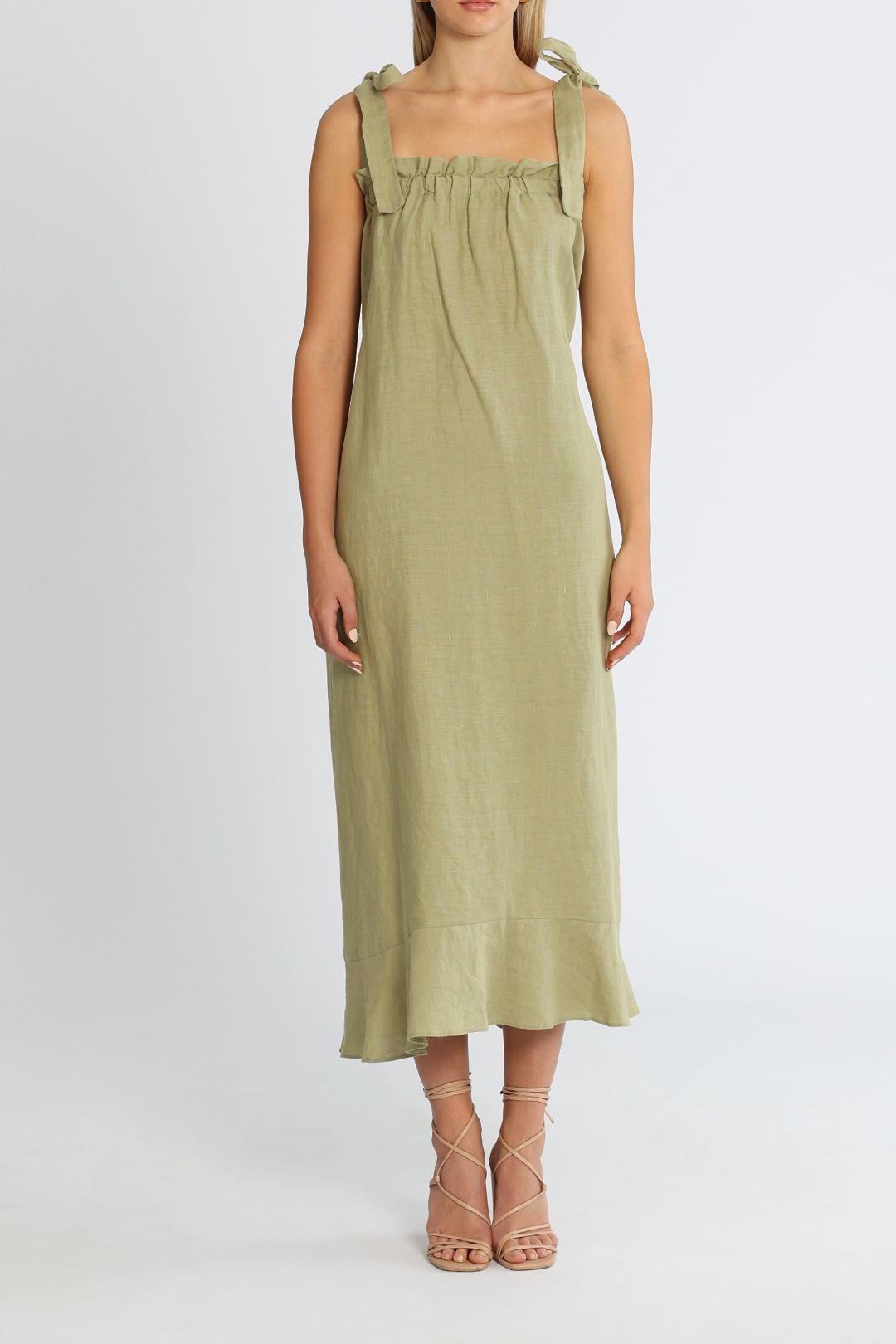 Hire Mia Linen Dress in Sage Kinney GlamCorner