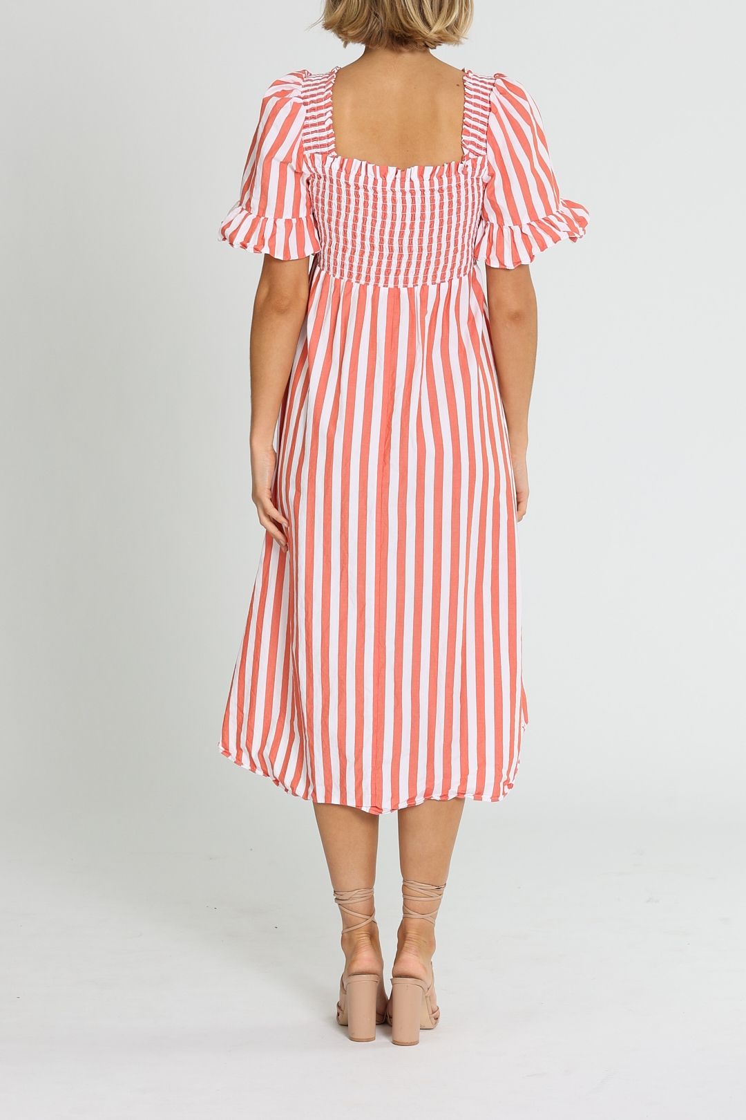 KITRI Arabella Stripe Midi Puff Sleeve