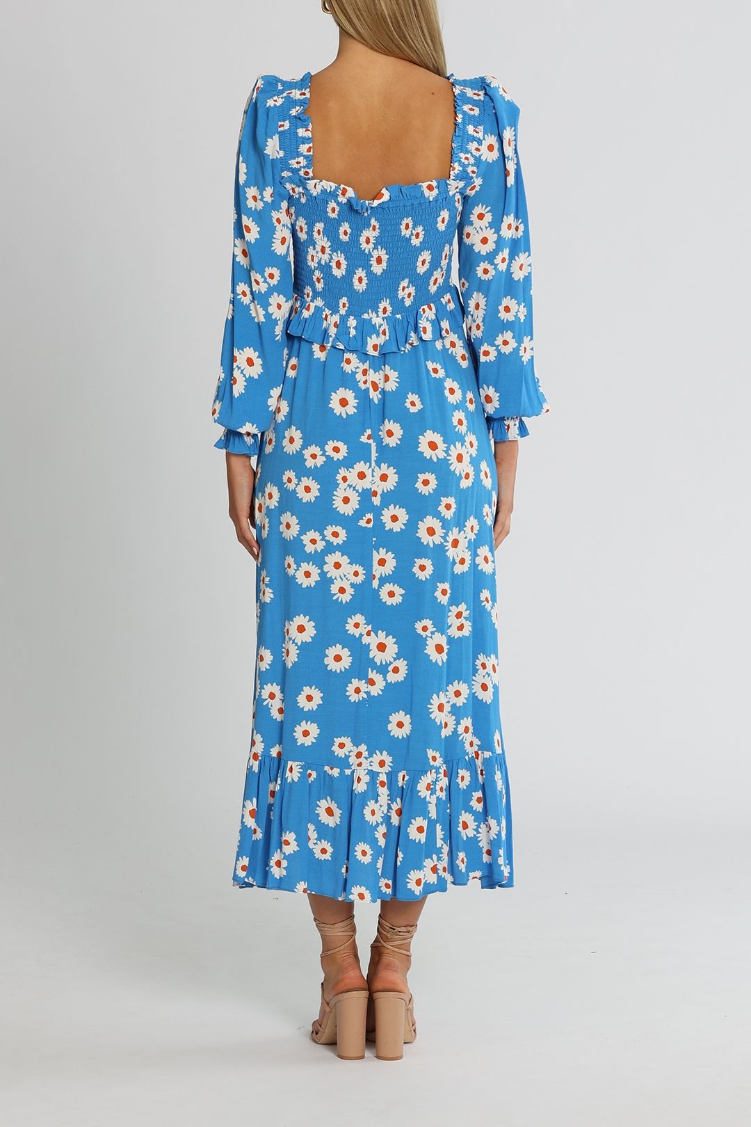 KITRI Lauren Smocked Dress Blue Daisy Midi