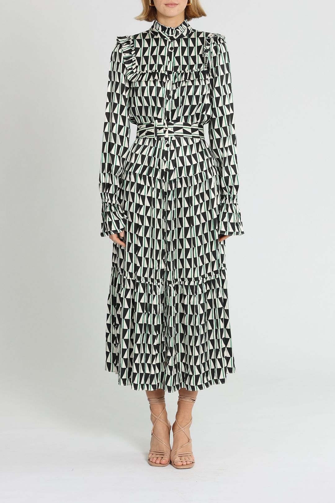 Kitri Mandy Green Tile Print Maxi Dress