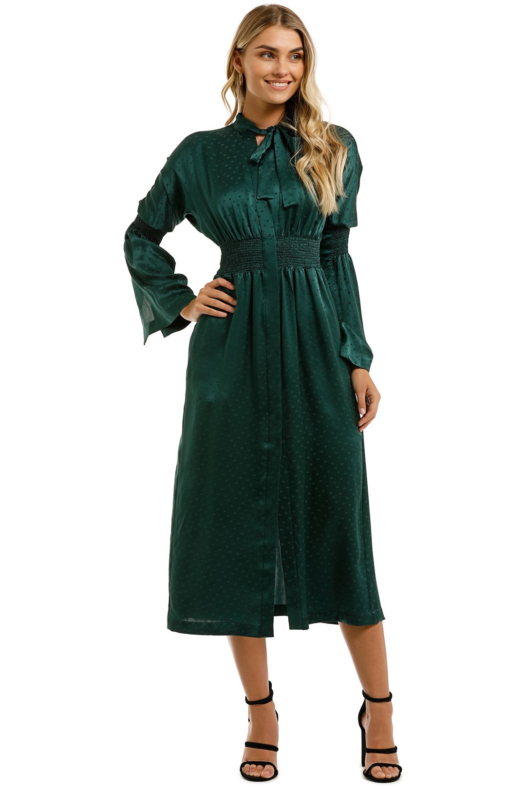 KITX-Essence-Spot-Shirred-Dress-Emerald-Front