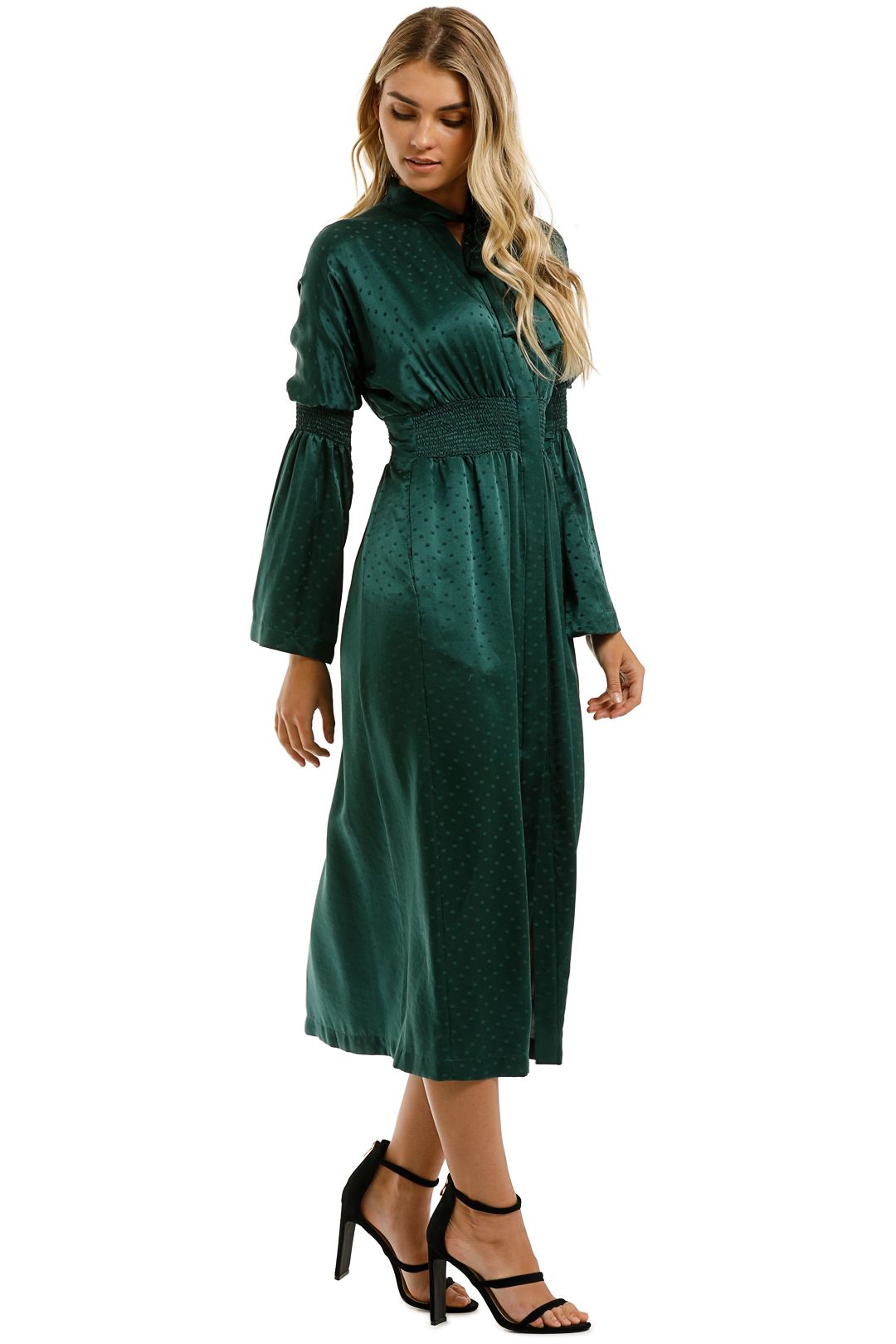 KITX-Essence-Spot-Shirred-Dress-Emerald-Side