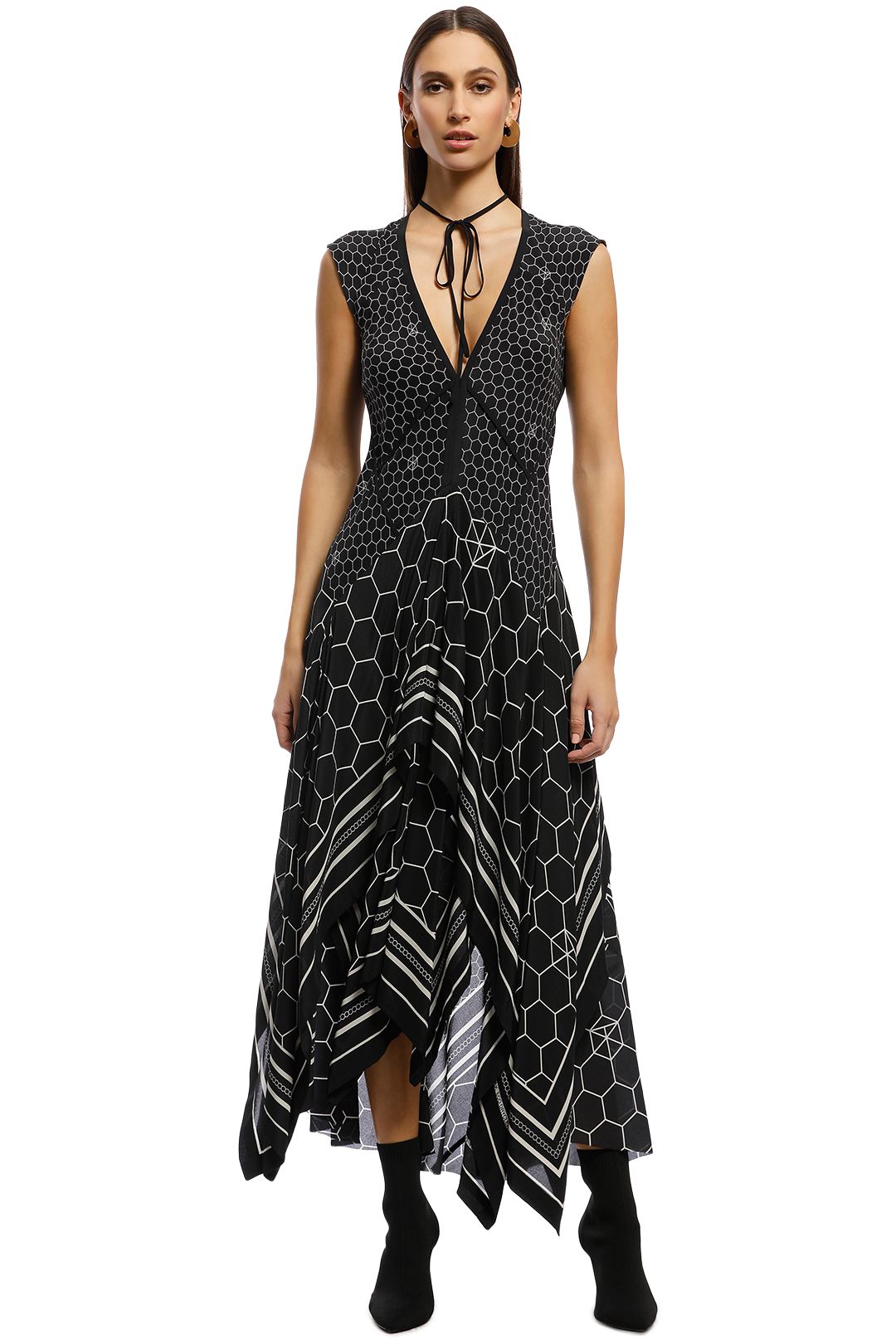 KITX - Sacred Geo Ruffle Dress - Black Cream - Front