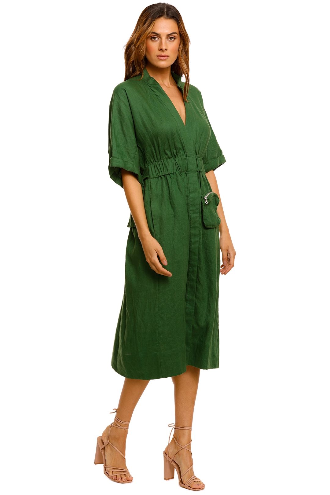 KITX Declaration Green Linen Shirt Dress