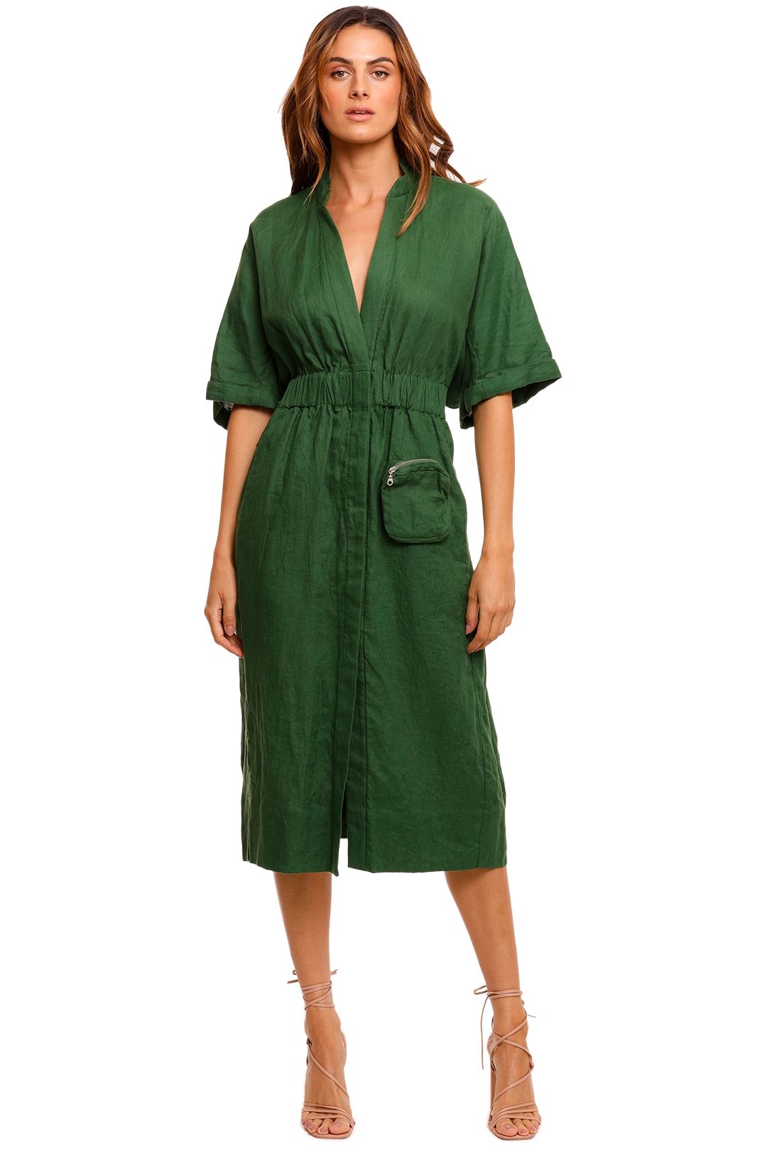 KITX Declaration Green Linen Shirt Dress half sleeve