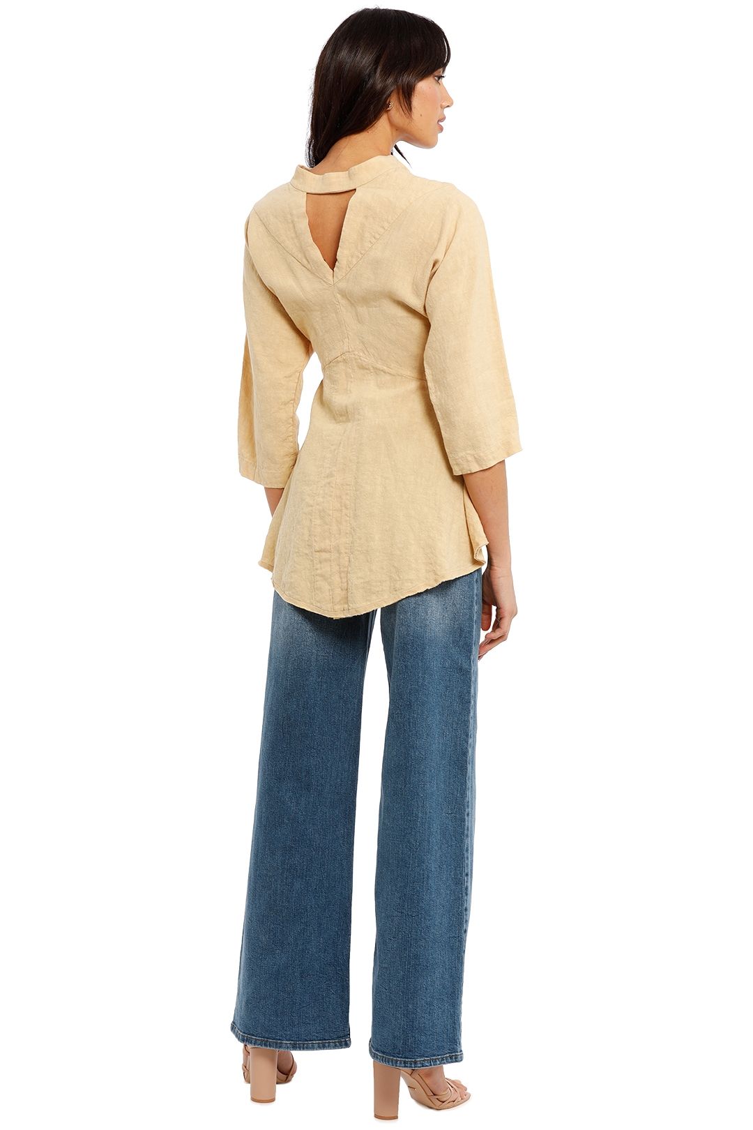 KITX Linen Shirt Camel hi lo peplum