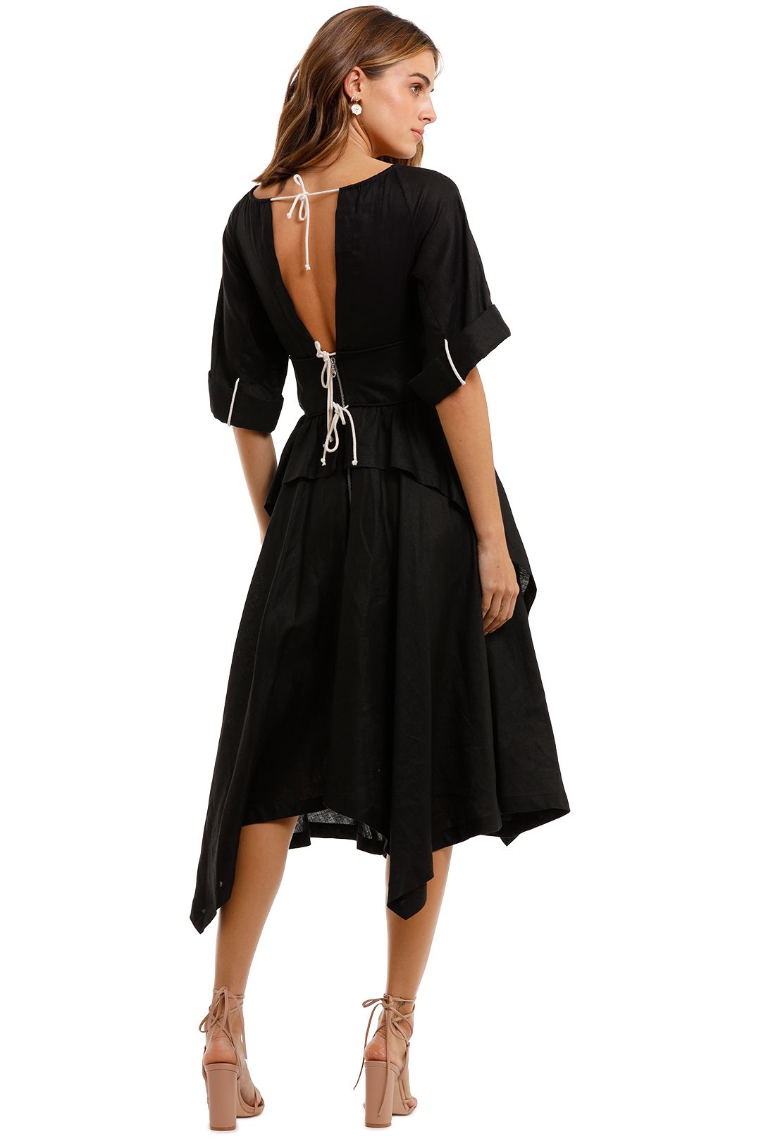 KITX Localised Black Linen Midi Dress half sleeve
