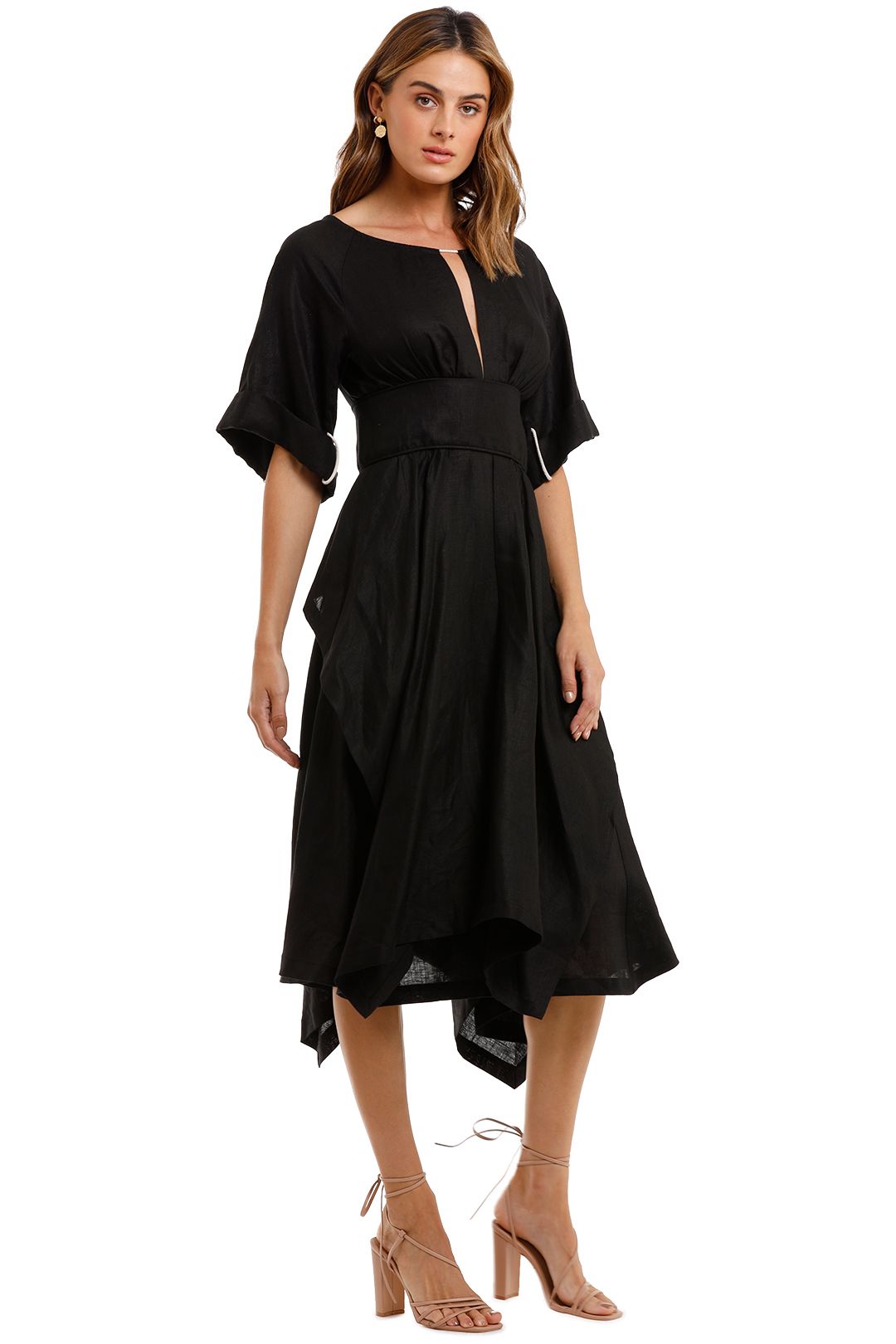 KITX Localised Black Linen Midi Dress asymmetric
