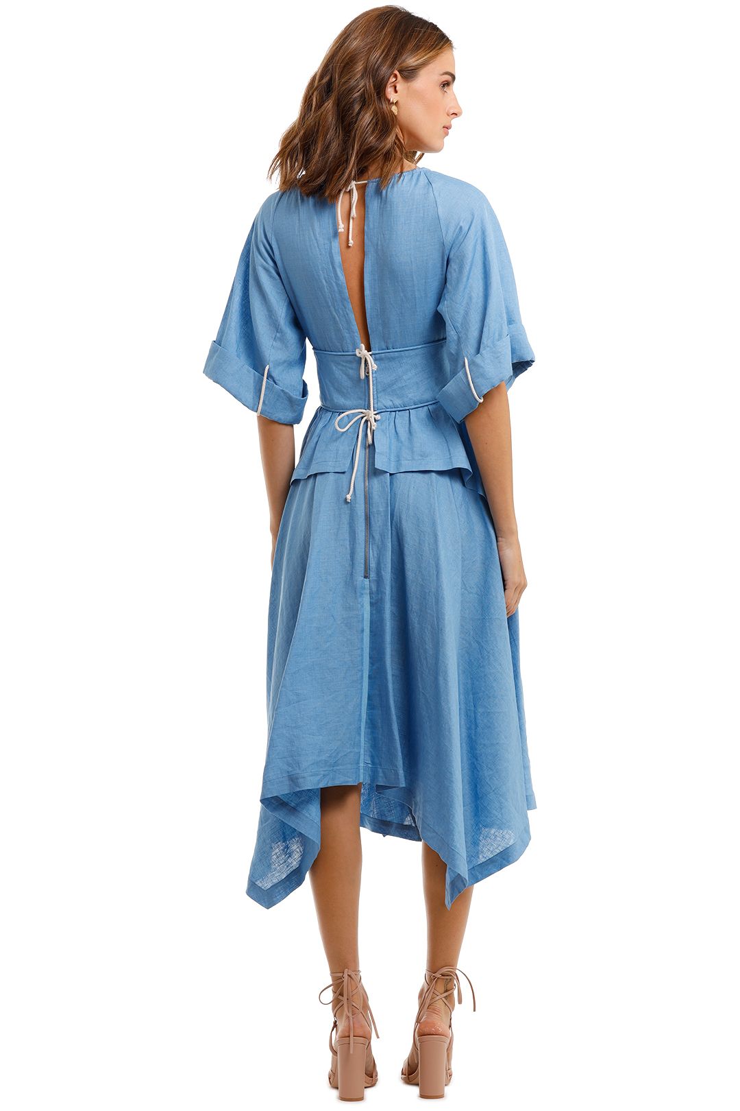 KITX Localised Blue Linen Midi Dress Asymmetrical