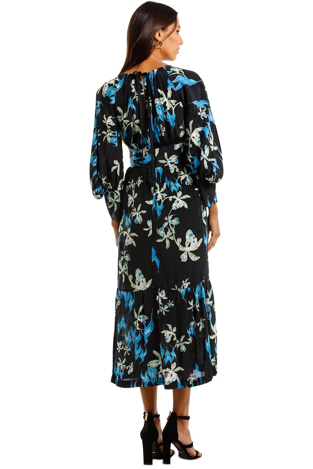 KITX Restoration Blue Midi Dress Floral Print Long Sleeve