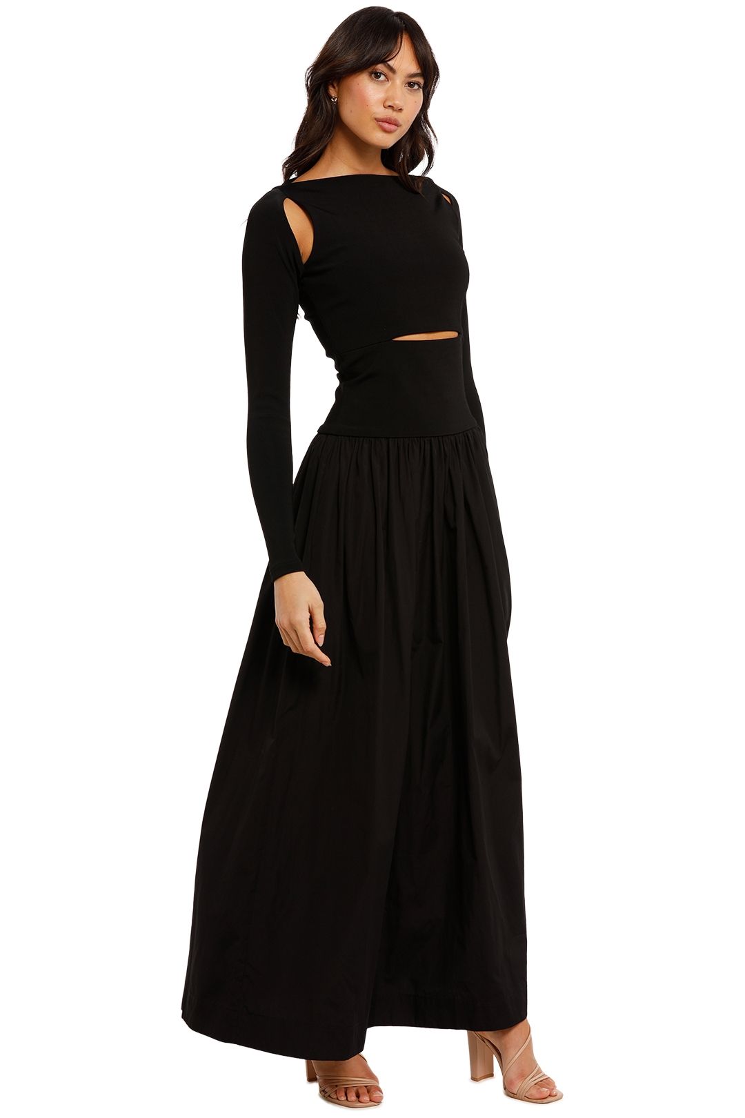 Knit Cotton Split Maxi Dress Black Maxi Length