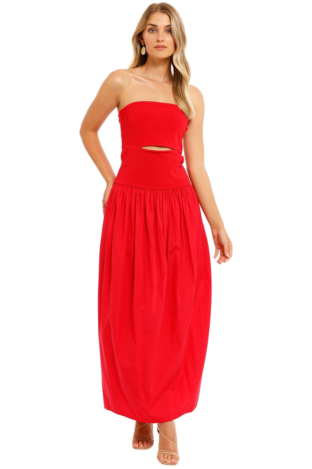 Knit Strapless Midi Dress Red