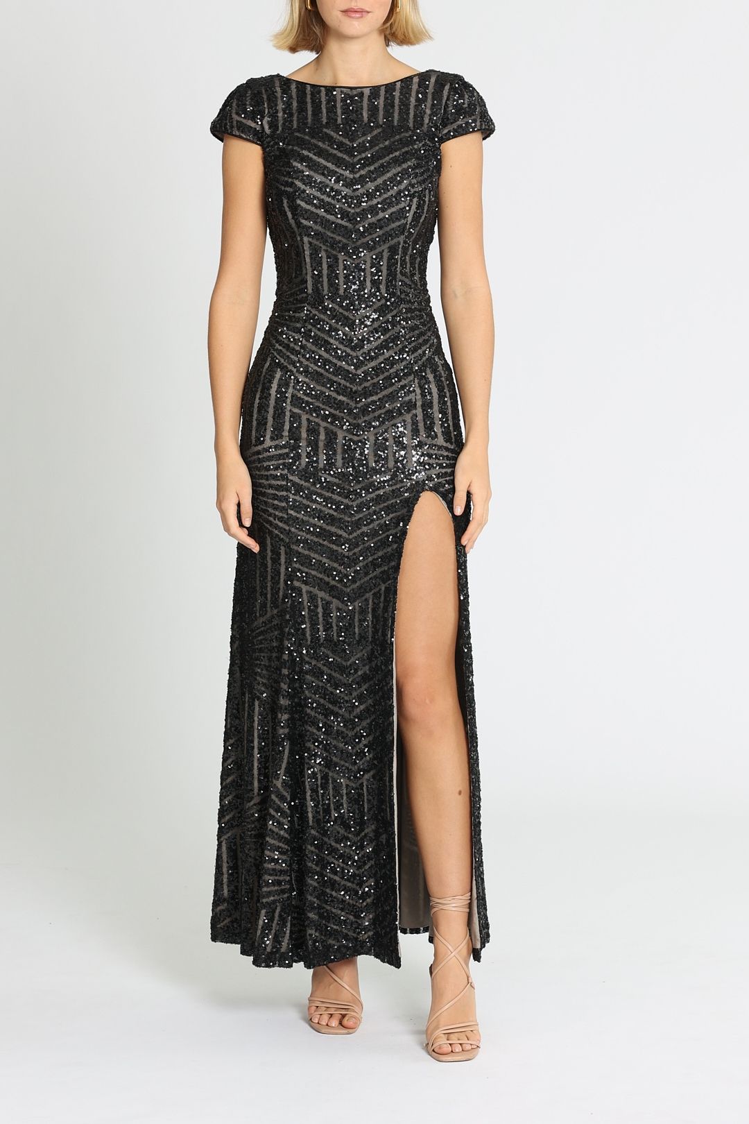 Sequin Cowl Back Gown in Black by Badgley Mischka for Hire