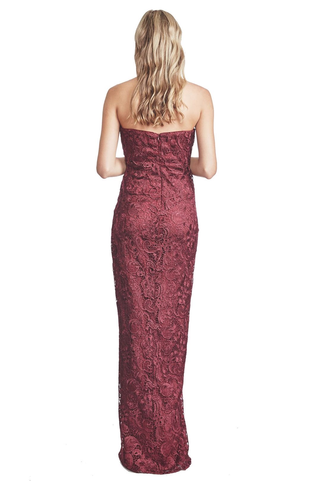 Langhem - Lana Berry Lace Evening Gown - Red - Back