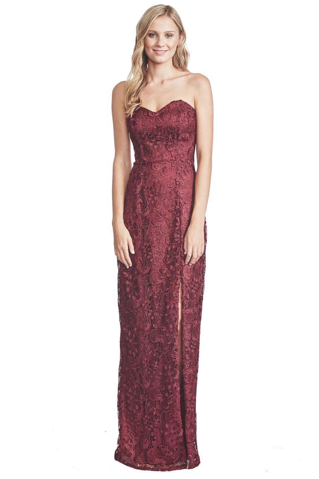 Langhem - Lana Berry Lace Evening Gown - Red - Front