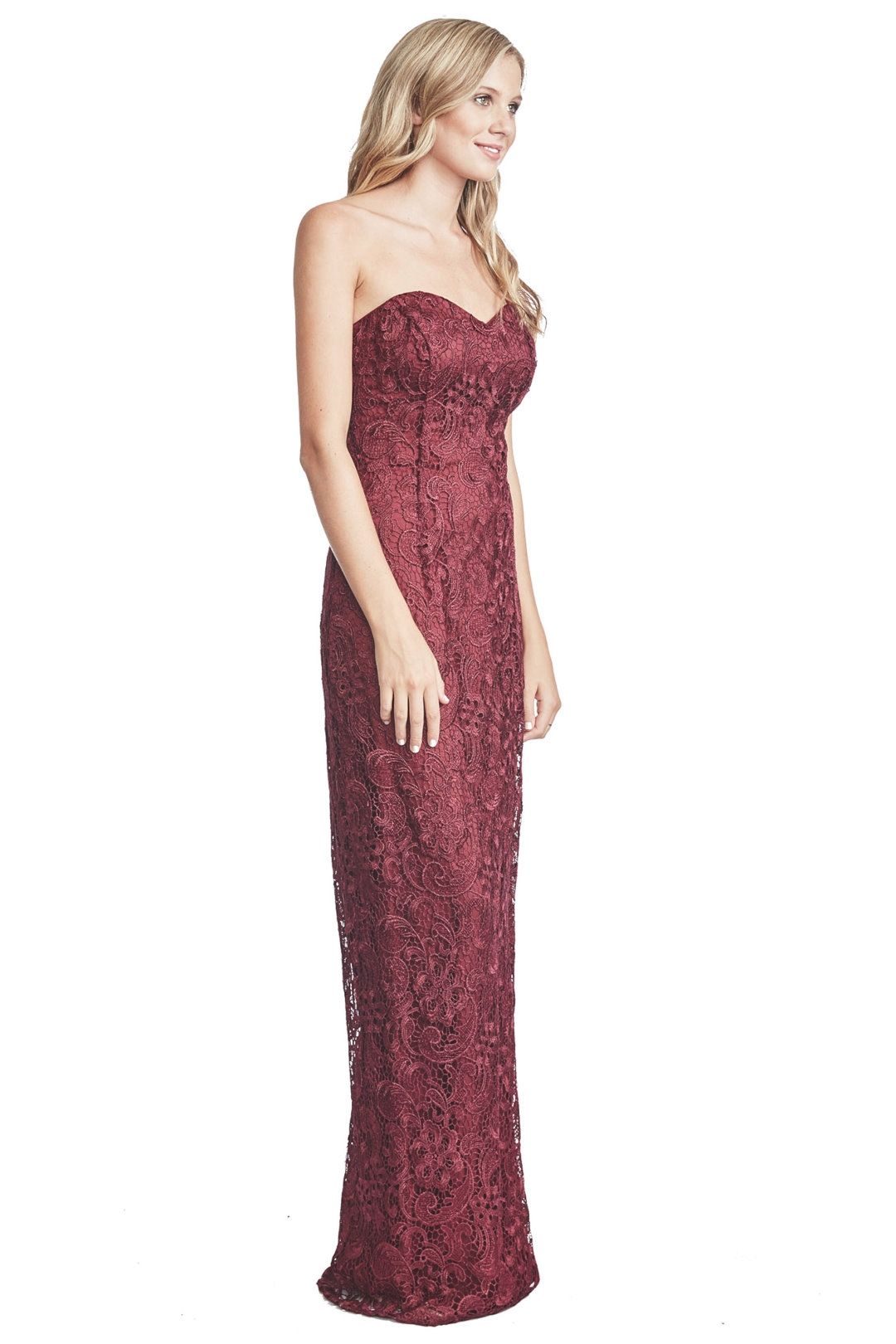 Langhem - Lana Berry Lace Evening Gown - Red - Side