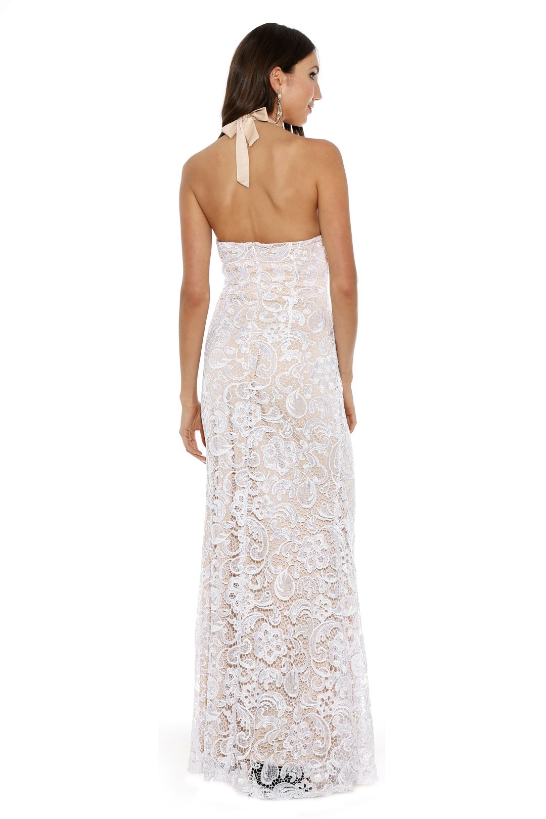 Langhem - Leila White and Nude Evening Gown - White - Back