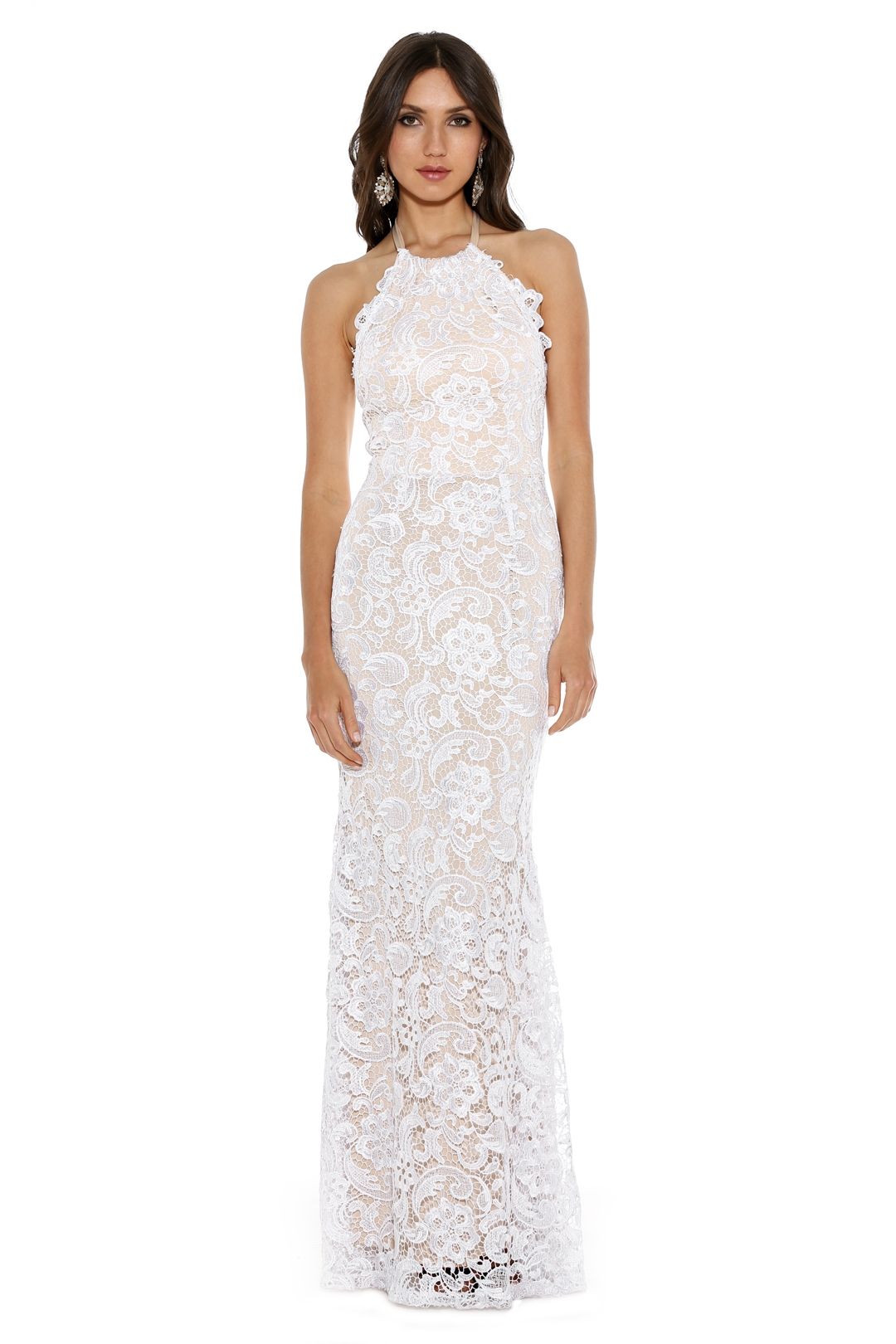 Langhem - Leila White and Nude Evening Gown - White - Front