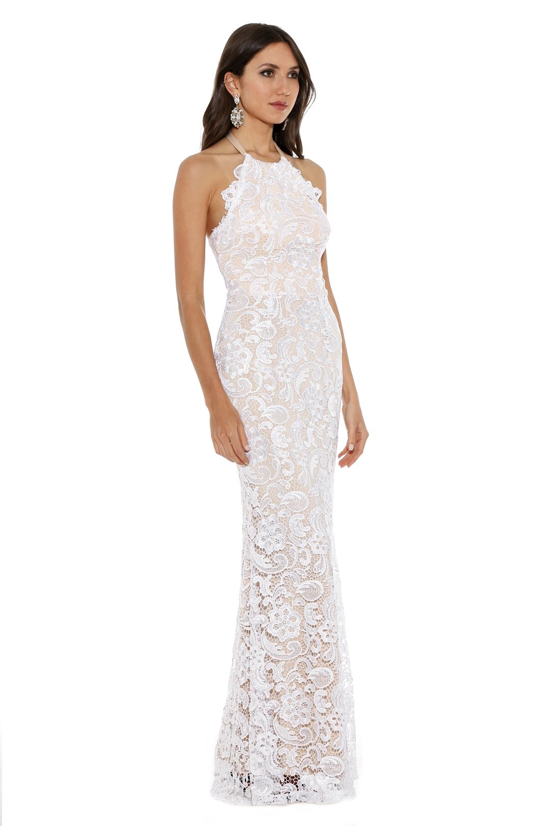 Langhem - Leila White and Nude Evening Gown - White - Side
